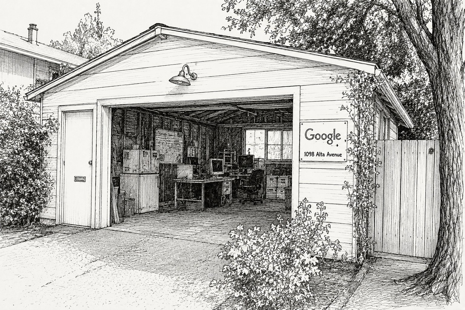 The garage on Alta Avenue in Menlo Park, where Google rented its first office.
