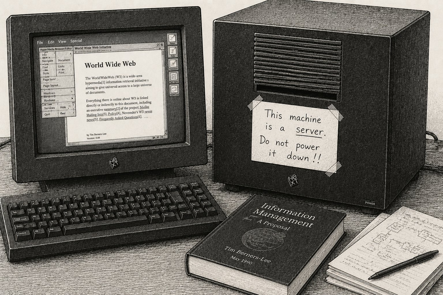 Tim Berners-Lee's NeXT computer at CERN — the world's first web server.